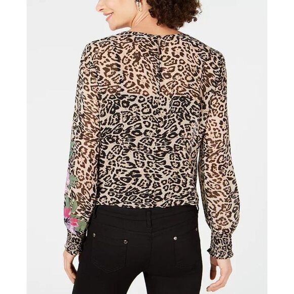 INC Leopard-Print with Floral Details Top Size S - Picture 2 of 10